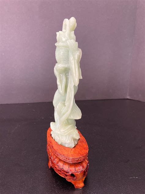 Vintage Chinese Carved Jade Sculpture Of Woman With Wood Stand Etsy