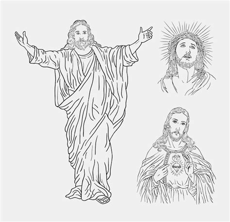 Jésus Christ Religion Catholique Line Art Dessin à La Main Vecteur