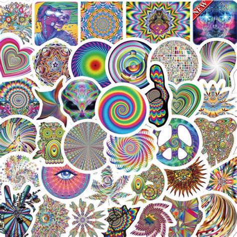 50 Pack Psychedelic Stickers Aesthetic Waterproof Sticker Etsy