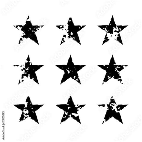 Star Icons With Grunge Texture Set Vintage Retro Style Design