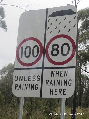 Under the heavy rainfall warning system, a yellow rainfall advisory is raised when the expected rainfall amount is between 7.5 mm and 15 mm within one hour and likely to continue. Rain speed limit warning sign - Victoria Australia | Flickr