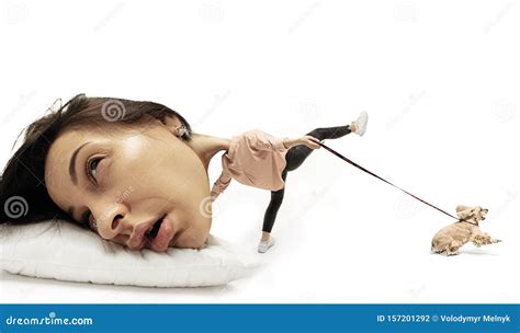 Big Head On Small Body Lying On The Pillow Stock Photo Image Of