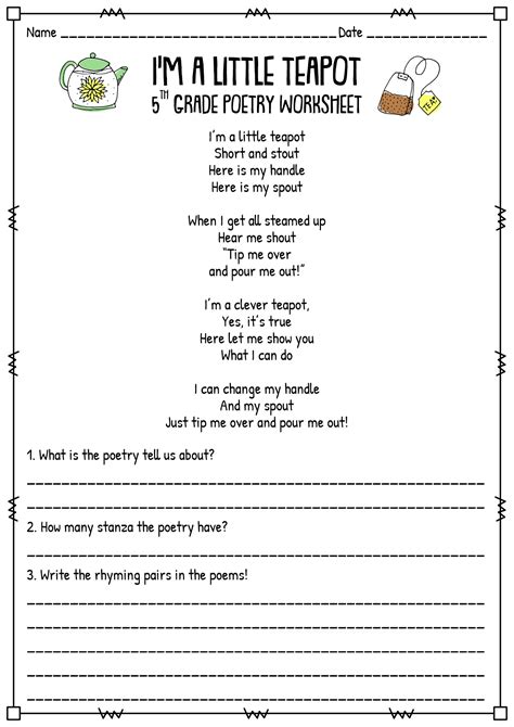 ️5th Grade Poetry Worksheets Free Download