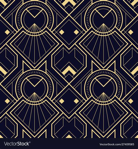 Abstract Art Deco Geometric Tiles Pattern On Blue Vector Image
