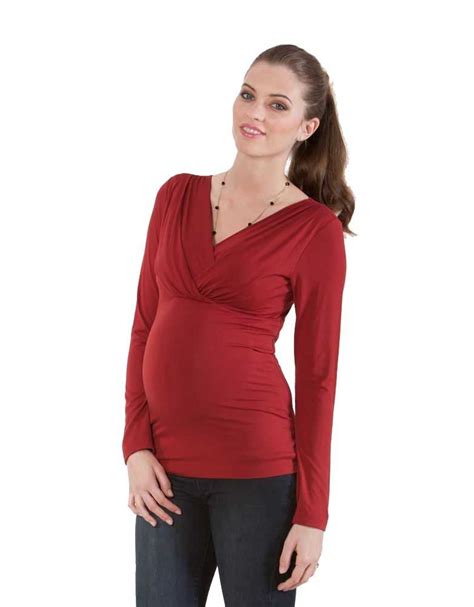 Red Long Sleeve Pleated Nursing Top Top Maternity Clothes Nursing Tops Fall Maternity Outfits