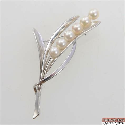Vintage 925 Sterling Silver Faux Pearl Brooch Pin Cattail Flower