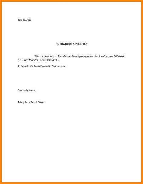 Example Of Authorization Letter To Collect Documents Templates In