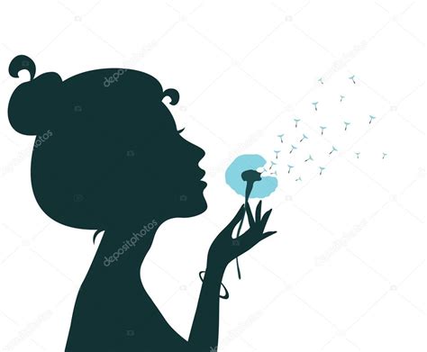 Silhouette Of A Young Girl Blowing Dandelion Stock Vector Image By