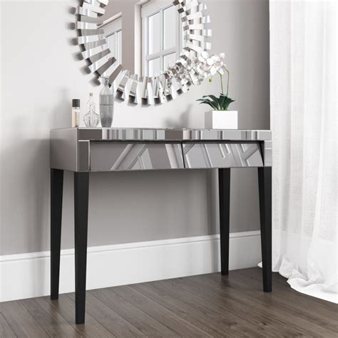 Elegant Silver Mirrored Console Table With Storage Drawers And Flip