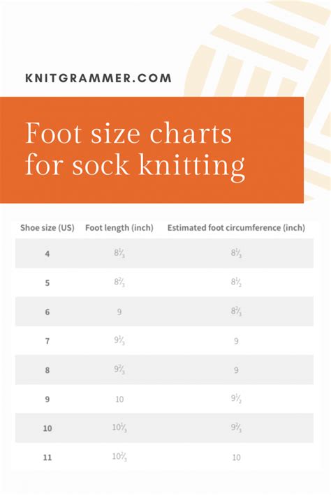 A series of step by step videos showing you how to knit a sock. Foot size chart for sock knitting - Knitgrammer