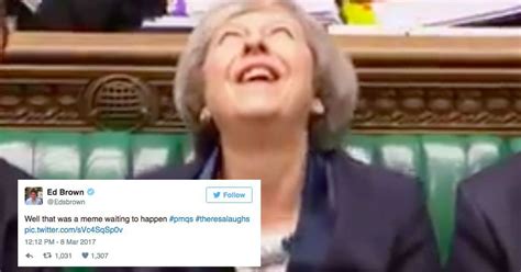 Theresa May Laughs Awkwardly In Parliament Instantly Becomes Meme
