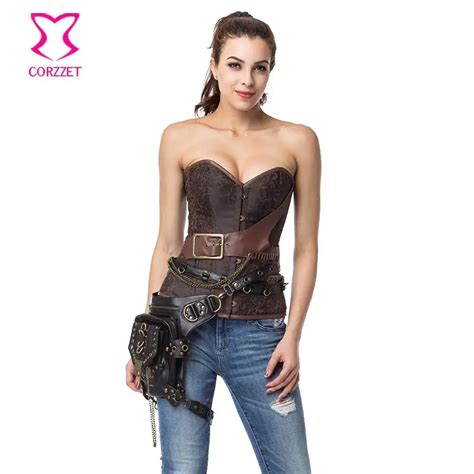 Brown Steel Boned Corsets And Bustiers Gothic Clothing Plus Size Sexy Corset Steampunk