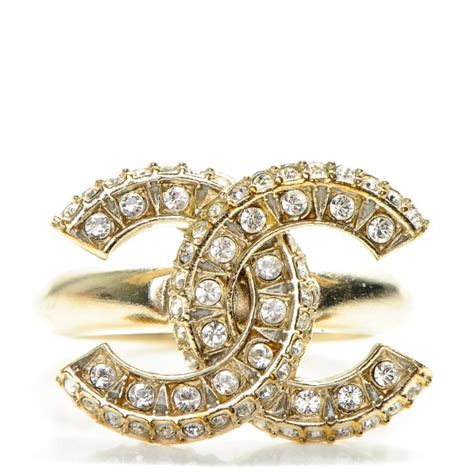 Chanel Crystal Cc Ring 52 6 Gold 198304 Fashionphile