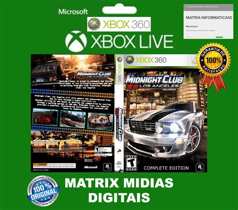 Midnight Club Complete Los Angeles Xbox 360 Original Mídia Digital