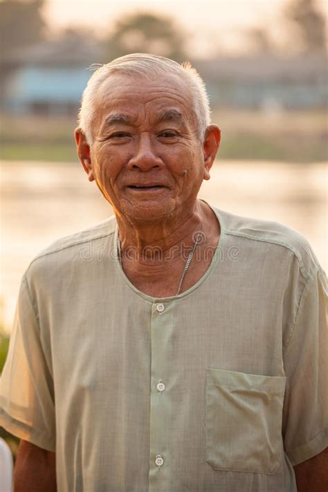 Portrait Of Happy Old Asian Man Smiling At Camera Stock Image Image