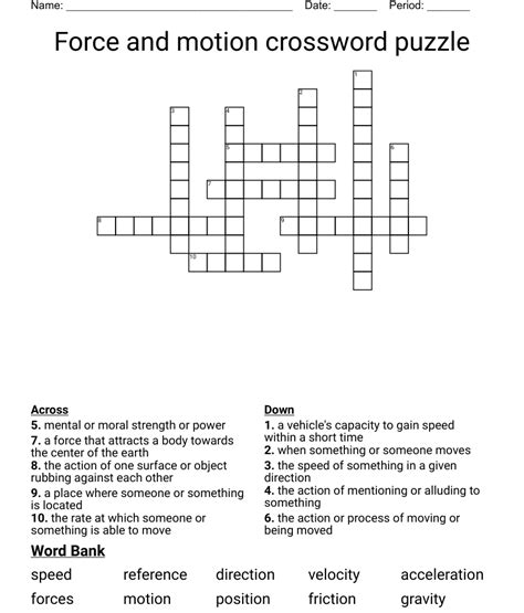 Force And Motion Crossword Puzzle Wordmint