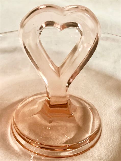 Antique Blush Pink Depression Glass Ashtray With Heart Shaped Handle