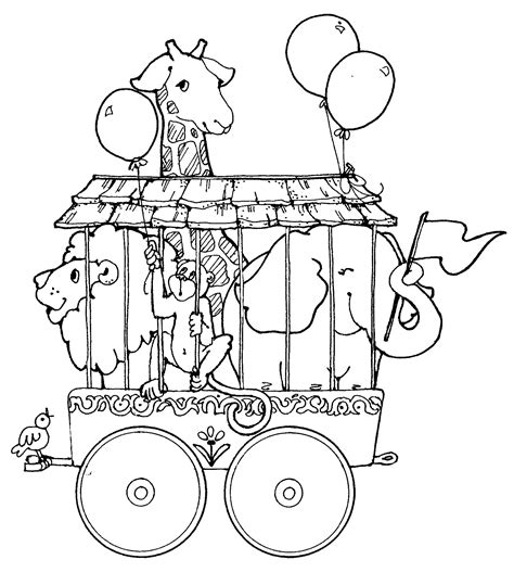 Here are some carnival pictures to print and color ! Circus train with giraffe, lion and elephant coloring page ...