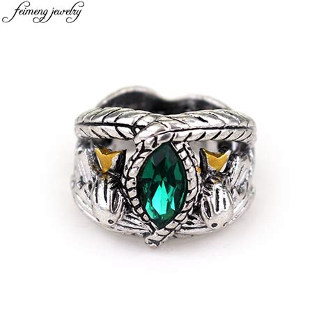 Lord Of The Aragorns Ring Of Barahir Retro Antique Silver Green