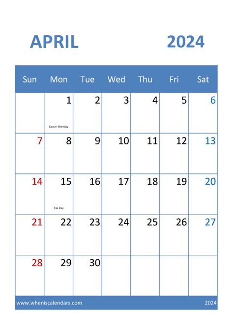2024 April Calendar With Holidays Monthly Calendar