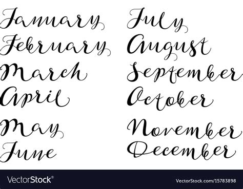 Months Of Year Handmade Names Of Handwritten Font Vector Image