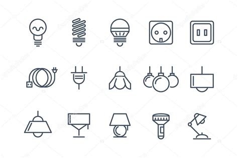 Lamp And Bulbs Line Vector Icons Set Electrical Symbols Stock Vector