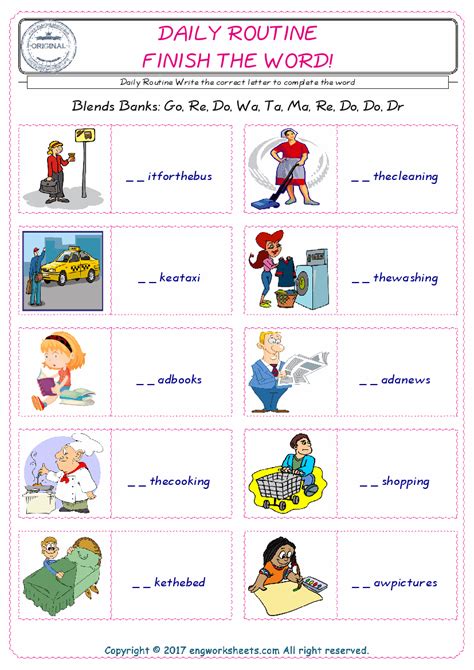 Daily Routine Esl Printable English Vocabulary Worksheets