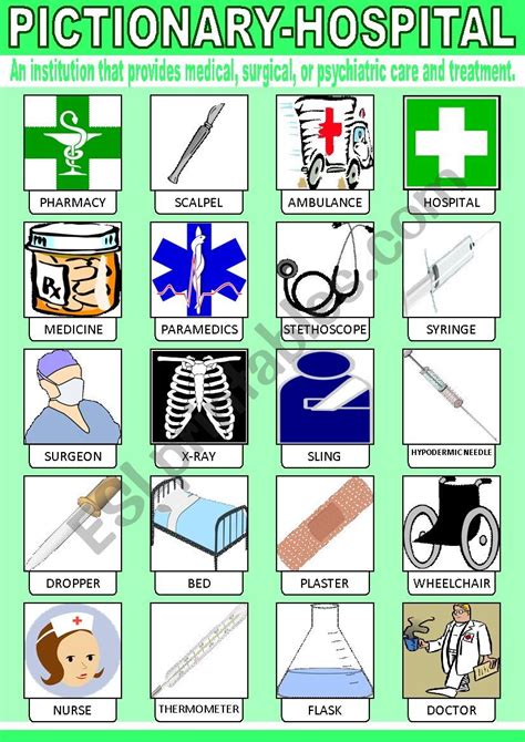 Hospital Pictionary Esl Worksheet By Photogio