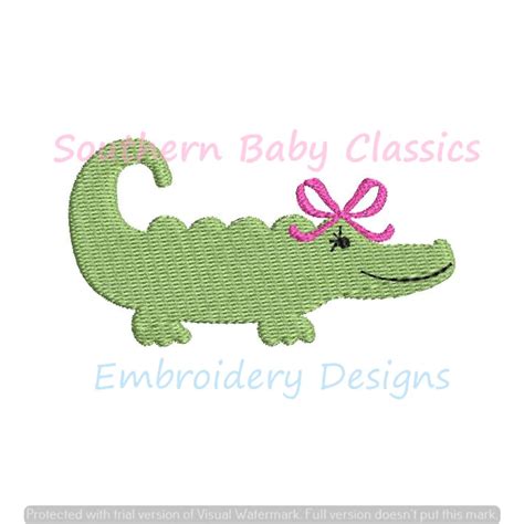 Alligator Girl With Bow Mini Fill Machine Embroidery Design Preppy