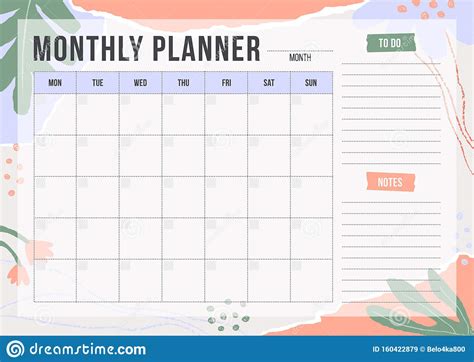 Floral Monthly Planning Template With Pieces Of Torn Paper Flower And