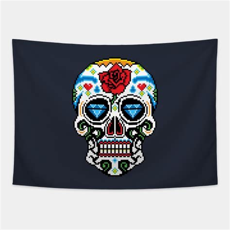 Sugar Skull Pixel Art Sugar Skull Tapestry Teepublic