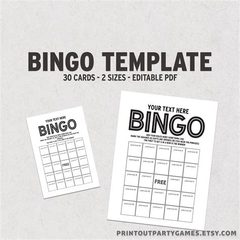 Printable Bingo Cards Customizable Bingo Template Editable Etsy