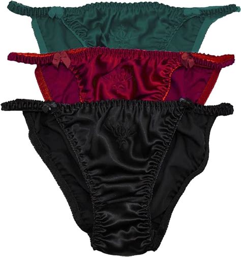 Nwt Lot 3 Silk Womens String Bikinis Panties Solid Tanga D Usl At