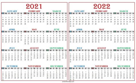 Free Printable 2 Year Calendar 2021 And 2022 Calendar Printables Free