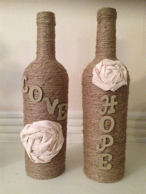 Bottles Wrapped With Twine Beer Bottle Crafts Wine Bottle Decor Diy