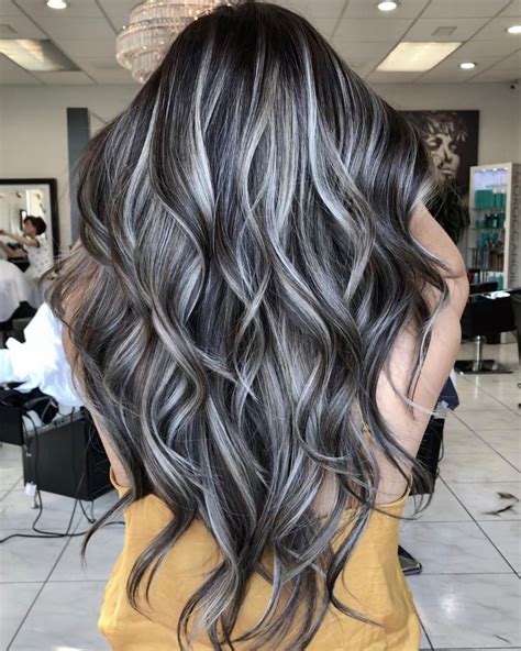 Brown Hair With Silver Highlights Grey Brown Hair Silver Hair Color Hair Color For Black Hair