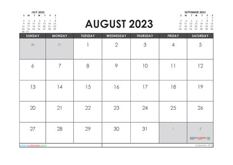 August 2023 Printable Calendar Free Printable Calendar Com Vrogue