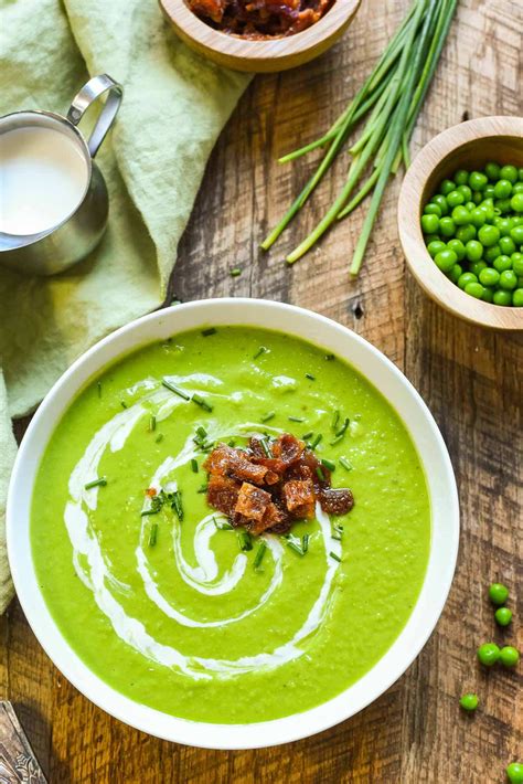 Split pea soup with greens. Green Pea Soup with Candied Bacon | NeighborFood