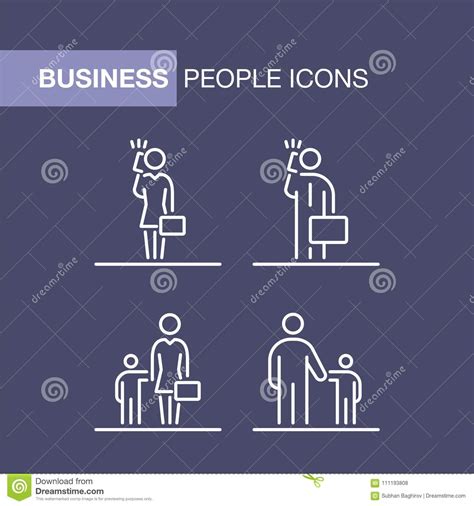 Business People Icons Set Simple Line Flat Illustration Stock Vector