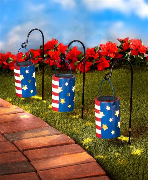 Patriotic Solar Lantern Stake With Hanger Led Lights Etsy