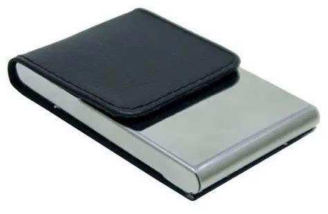 Leather And Metal Black Leatherette Visiting Card Holder For