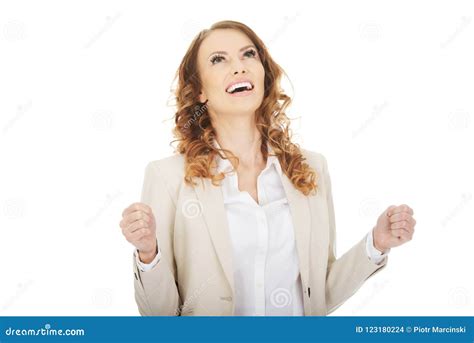 Successful Businesswoman Making Fists Stock Photo Image Of Isolated