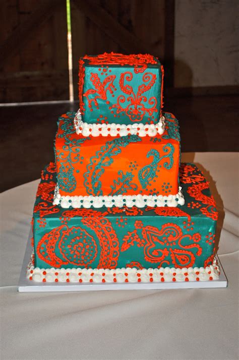 Leahs Sweet Treats Orange And Teal Wedding Cake