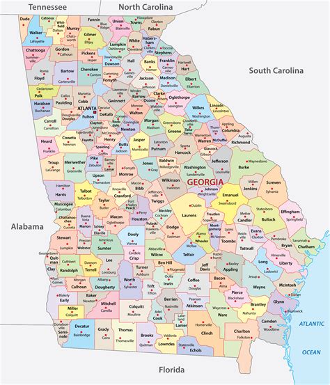 Georgia Map With Counties And Cities Amanda Marigold