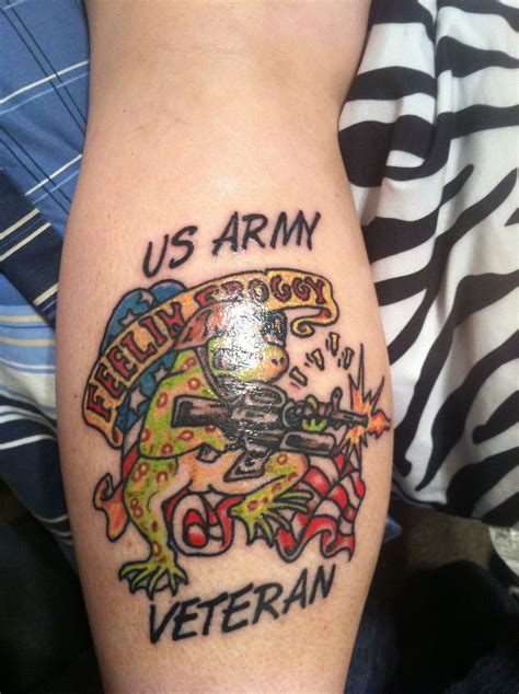 Iraq, afghanistan or vietnam for example.; US Army Veteran Frog Tattoo. Love my new tattoo | Frog tattoos, Army veteran, Tattoos