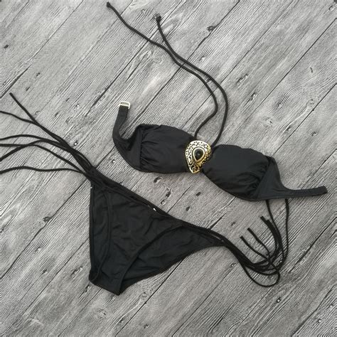 Women Black Bikini Swimwear Crystal Diamond Swimsuit Biquini Brazilian