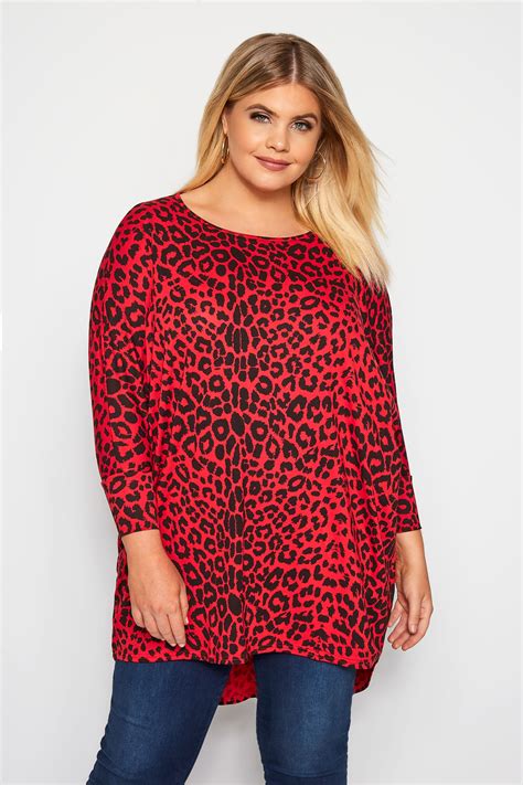 Red Leopard Print Extreme Dipped Hem Top Yours Clothing