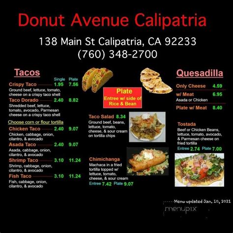 Online Menu Of Donut Avenue Calipatria Ca