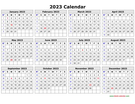 Yearly Calendar 2023 Printable A4