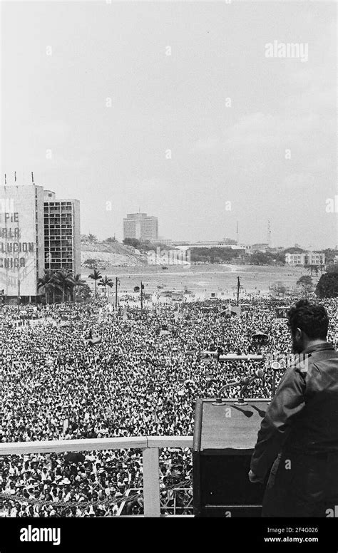 Fidel Castro Speaking At May 1st Rally In Havana Cuba Viewed From Behind May 1963 From The